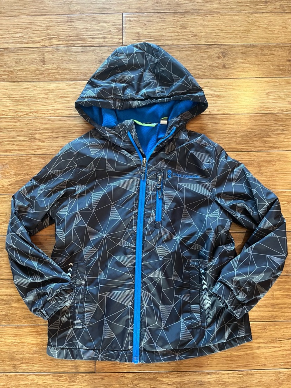 Free Country Black Geometric Jacket with Blue Fleece and Neon Trim